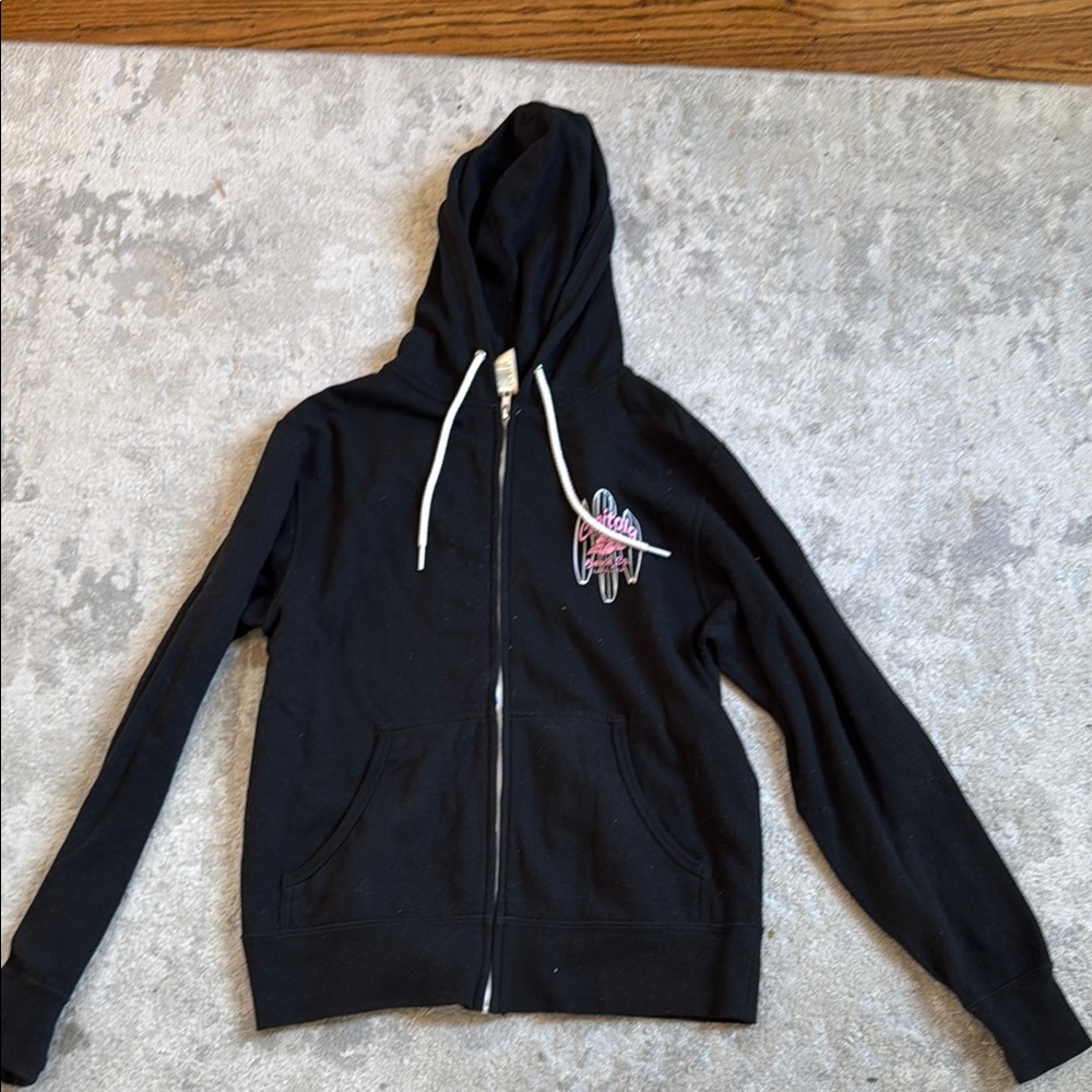 Black Zip-Up Hoodie with Embroidered Logo
